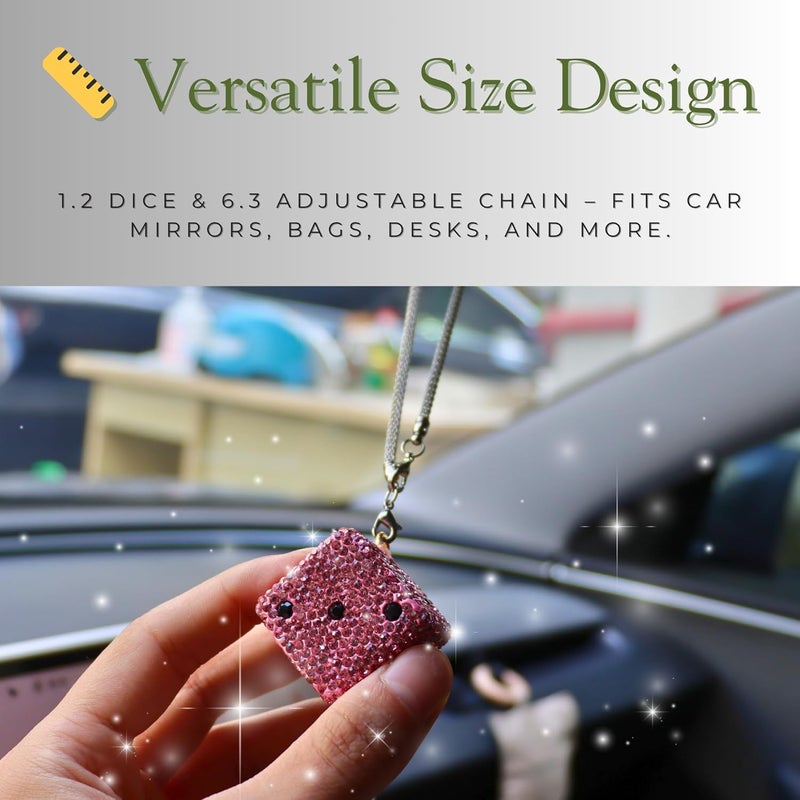 MOTOFITOOL Creative Hanging Dice with Dots Car Rearview Mirror Charm, Bling Car Charm, Rear View Mirror Accessories, Stylish Auto Interior Decor(Pink) - Image 4